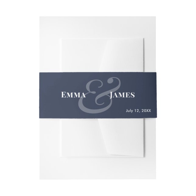 Reverse Navy Wedding Invitation Belly Band | Name (Front Example)