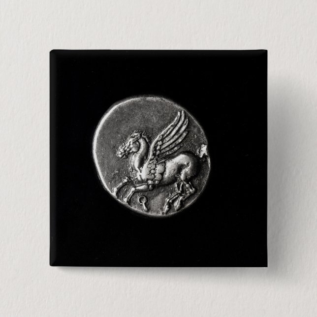 Reverse side of  coin depicting Pegasus 2 Inch Square Button (Front)