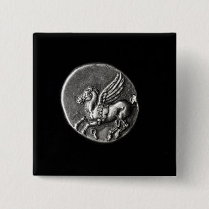 Reverse side of coin depicting Pegasus 2 Inch Square Button