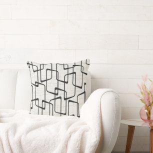 Reverse Soft Black Retro Geometric Pattern Throw Pillow
