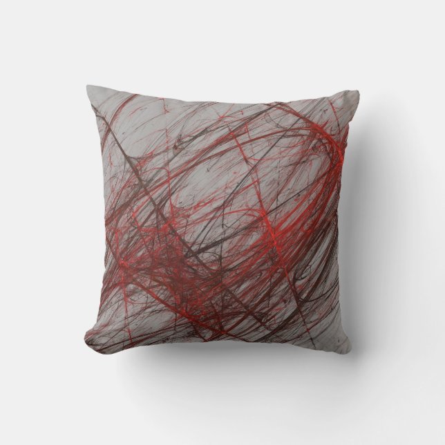 Reversible Abstract Textured Red and Grey Pillow (Front)