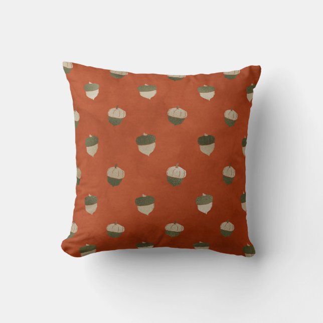 Reversible Acorns & Fall Plaid Throw Pillow (Front)
