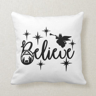 Reversible Believe Nativity Scene Throw Pillow