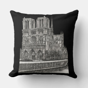 Reversible Bicolor Elegant Notre Dame de Paris Throw Pillow