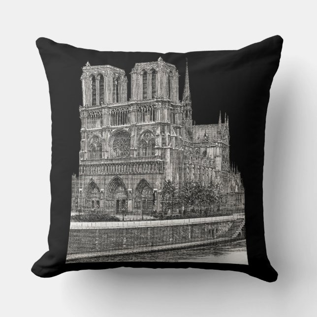 Reversible Bicolor Elegant Notre Dame de Paris  Throw Pillow (Front)