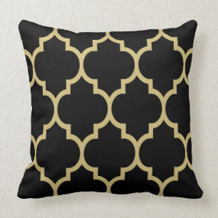 Reversible Black And Gold Tan Quatrefoil Pattern 2 Throw Pillow