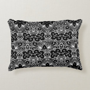 Reversible Black and White Floral Pattern Accent Pillow