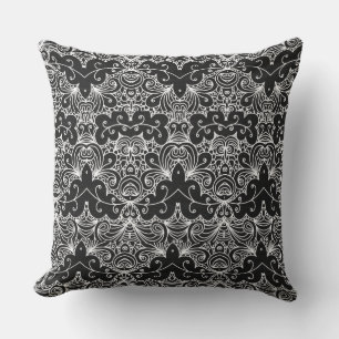 Reversible Black and White Floral Pattern Outdoor Pillow