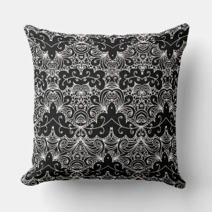 Reversible Black and White Floral Pattern Throw Pillow