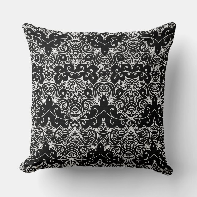 Reversible Black and White Floral Pattern Throw Pillow (Front)