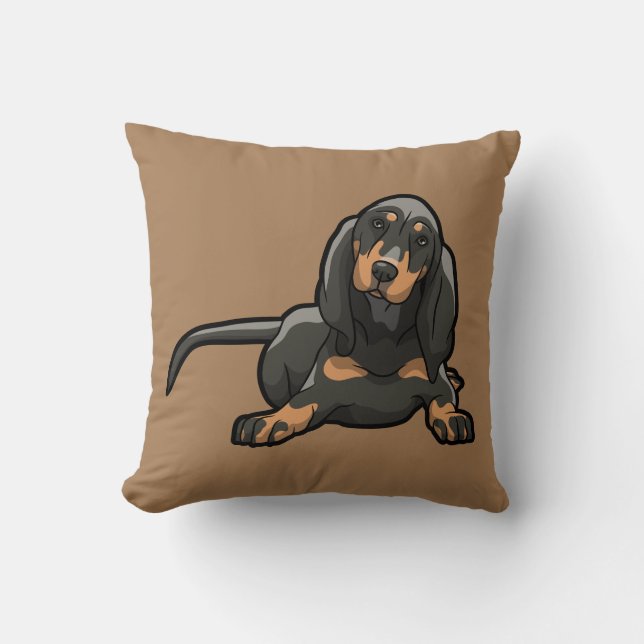 Reversible Black & Tan Coonhound Throw Pillow (Front)