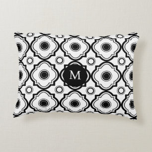 Reversible Black & White Geometric Quatrefoil Decorative Pillow