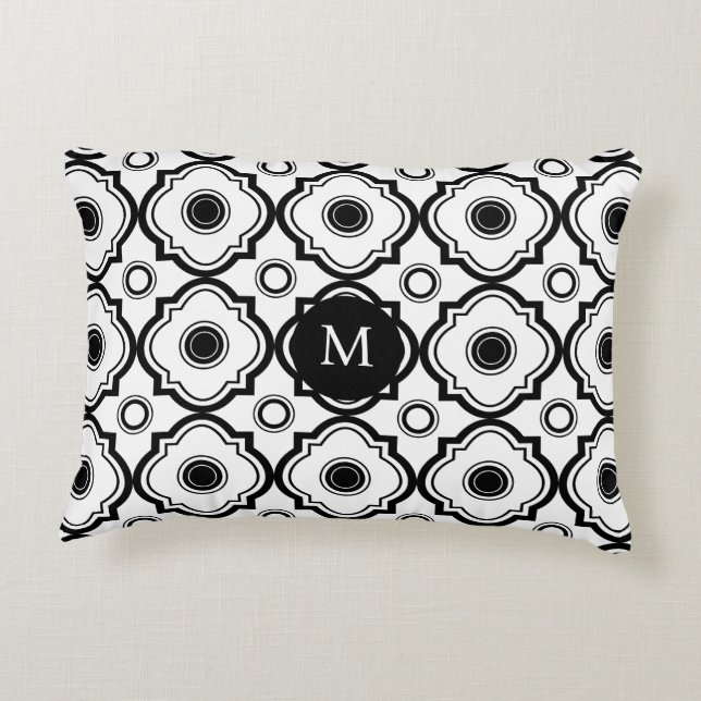 Reversible Black & White Geometric Quatrefoil Decorative Pillow (Back)