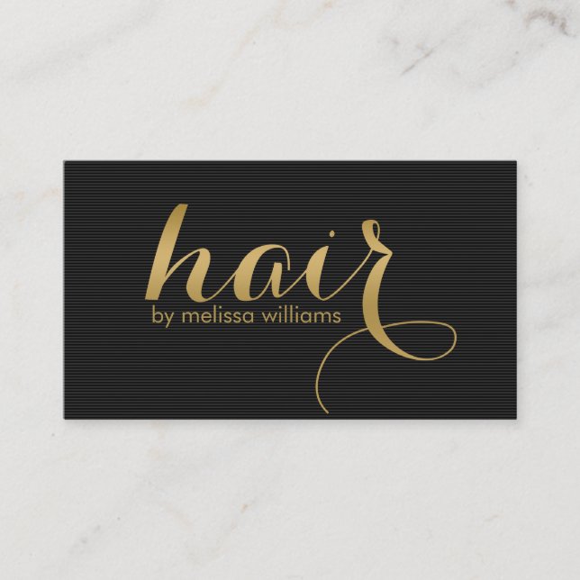 Reversible Black & White & Gold Hair text Design Business Card (Front)