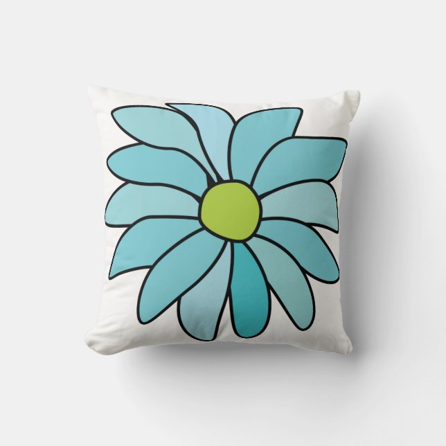 Reversible Blue Daisy Flower Square Pillow (Front)