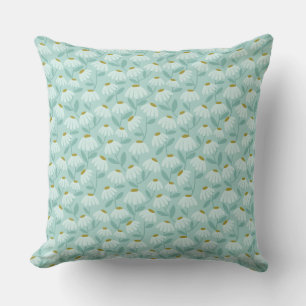 Reversible Blue & Green Daisies Floral Pattern Throw Pillow