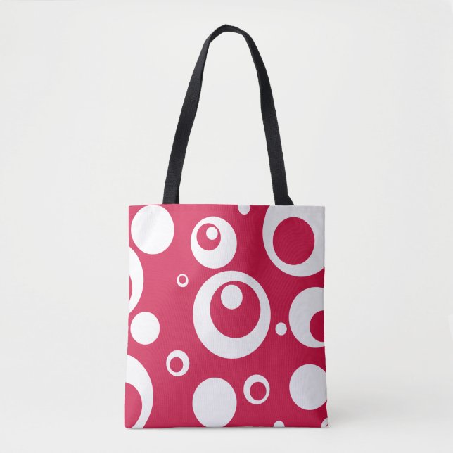 Reversible Bright Red Bubble Dot Circle Bag Tote (Front)