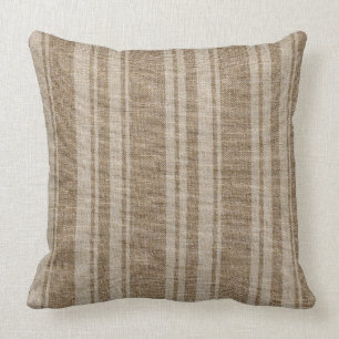 Reversible Brown And Beige Stripes Linen Texture Throw Pillow
