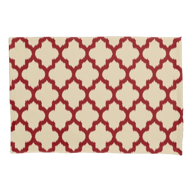 Reversible Burgundy And Tan Quatrefoil Ikat Pillowcase (Front)
