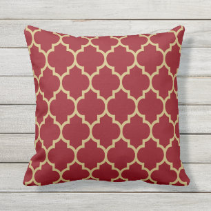 Reversible Burgundy & beige Quatrefoil Pattern Throw Pillow