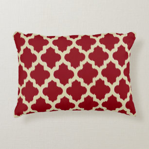 Reversible Burgundy, Gold And Tan Quatrefoil Ikat Decorative Pillow