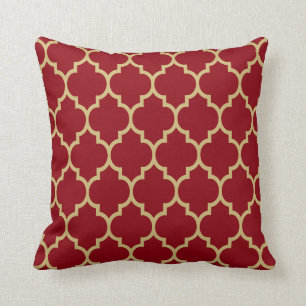 Reversible Burgundy & Gold Tan Quatrefoil Pattern Throw Pillow