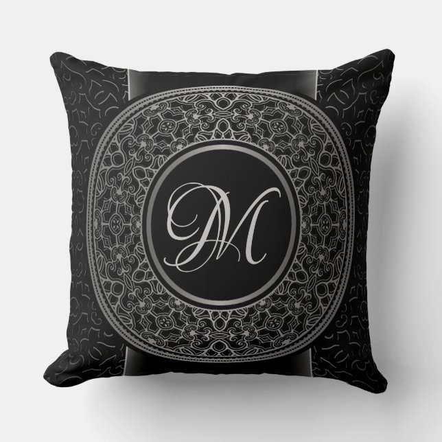 Reversible Chic Silver Medallion Throw Pillow (Front)