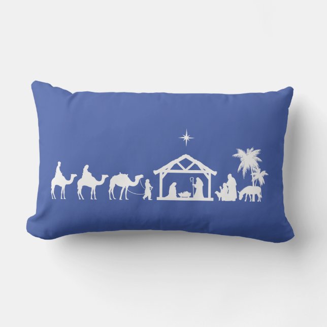 Reversible Christmas Nativity Scene Lumbar Pillow (Front)