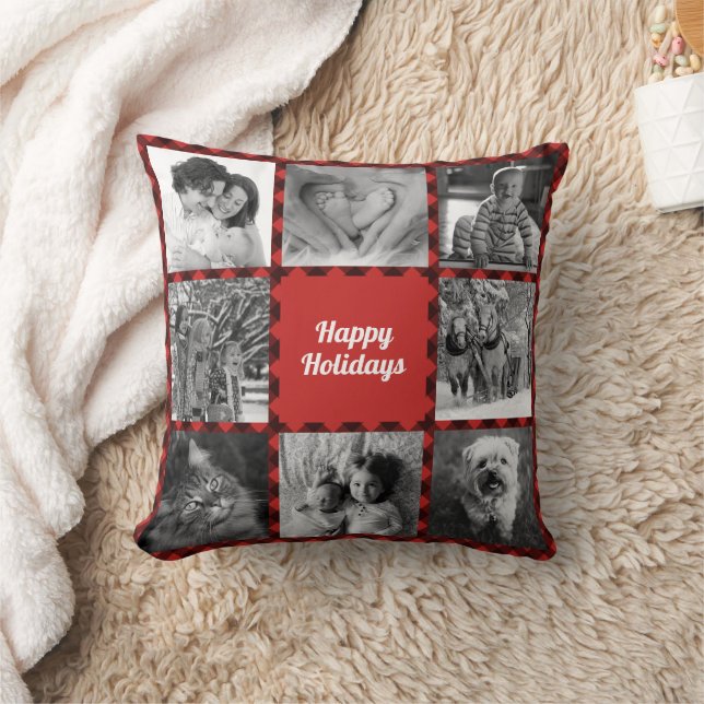 Reversible Colour B/W Holiday Photos Buffalo Check Throw Pillow (Blanket)