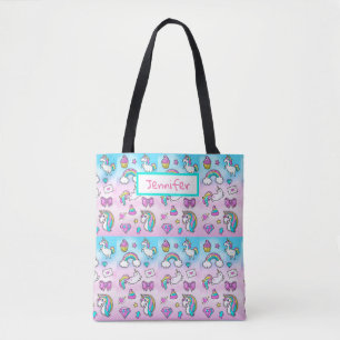 Reversible Custom Unicorn Girls Pink Blue Shoulder Tote Bag