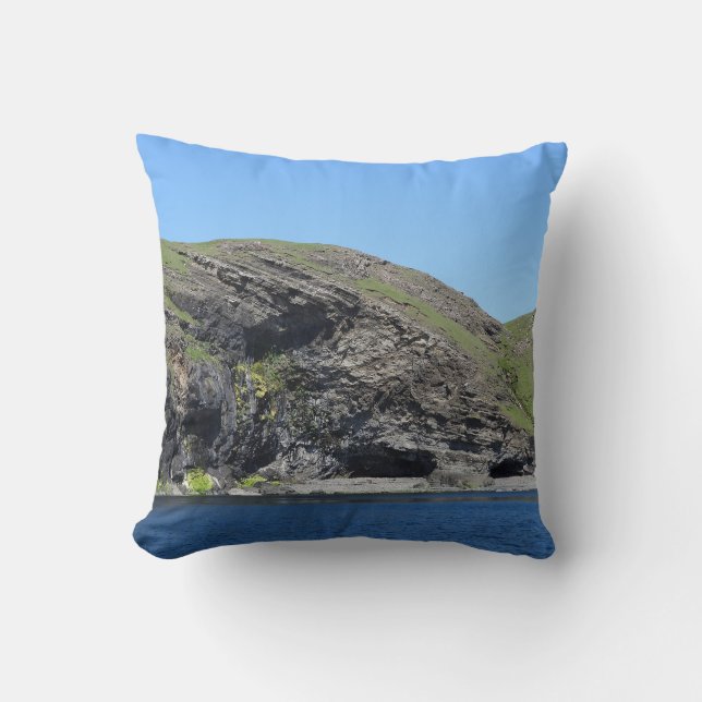 Reversible Dragon Face Rock Cliffs Skye Throw Pillow (Front)