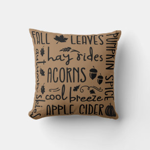 Reversible Fall Words Throw Pillow