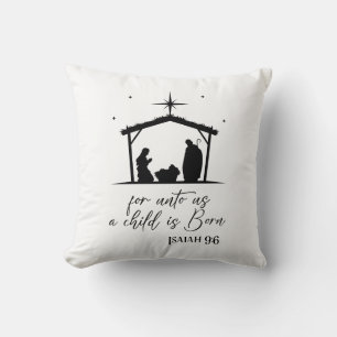 Reversible For Unto Us A Child Is Born Nativity Throw Pillow