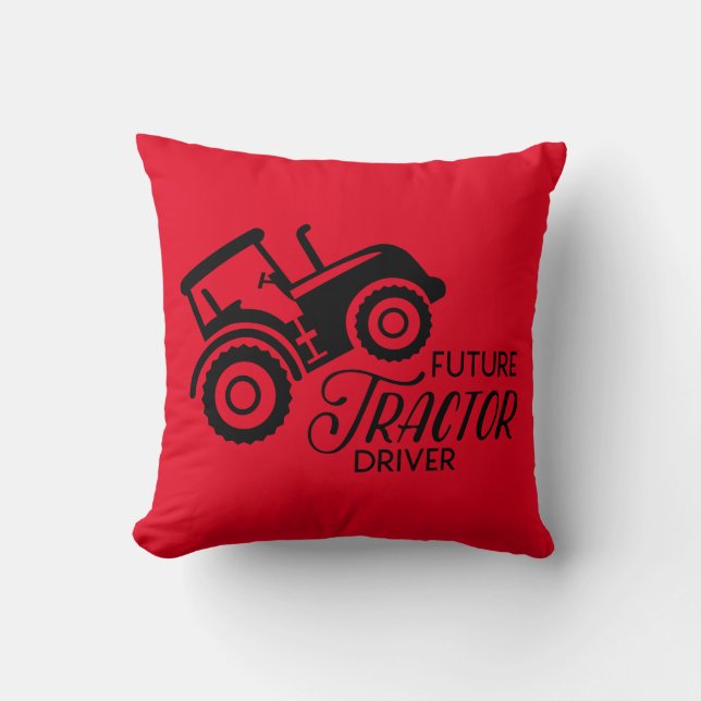 Reversible Future Tractor Driver Throw Pillow (Front)