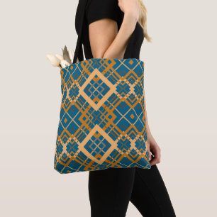 Reversible Geometric Diamond Pattern Teal Black Tote Bag
