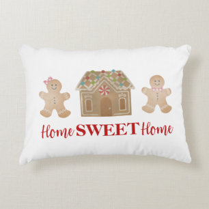 Reversible Gingerbread Christmas with Red Plaid Accent Pillow