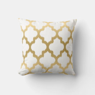 Reversible Gold & White Quatrefoil Modern Pattern Throw Pillow