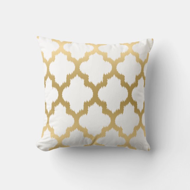 Reversible Gold & White Quatrefoil Modern Pattern Throw Pillow (Front)