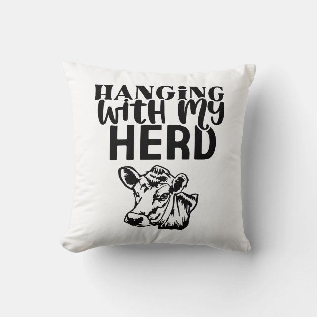 Reversible Hanging With My Herd Cow Throw Pillow (Front)