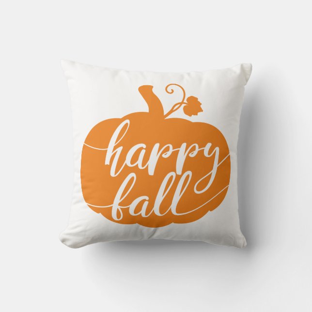 Reversible Happy Fall Pumpkin Throw Pillow (Front)