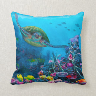 Reversible Hawaii Beach & Sea Turtle Throw Pillow