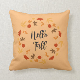 Reversible Hello Fall with Leaves Throw Pillow