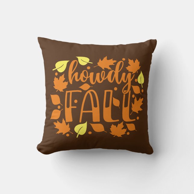 Reversible Howdy Fall with Leaves Throw Pillow (Front)