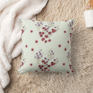 Reversible Japanese Autumn Pillow: Beige & Green Throw Pillow