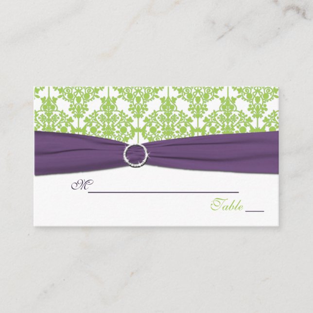 Reversible Lime and Purple Damask Placecards (Front)