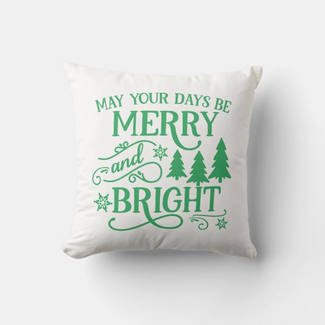 Reversible Merry & Bright Christmas Trees  Throw Pillow (Front)