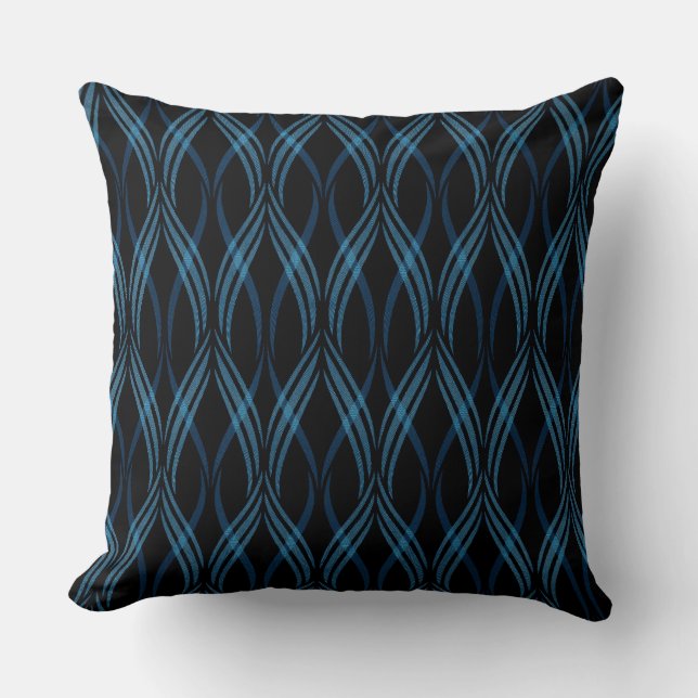 Reversible Ocean Blue Ribbons Throw Pillow (Front)