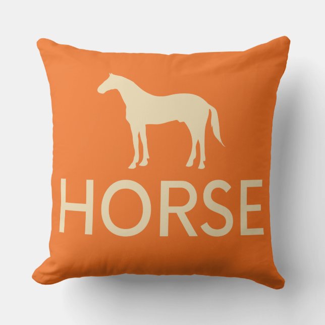Reversible Orange & Cream Horse Equestrian Throw Pillow (Front)