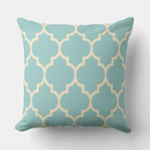 Reversible Pastel Blue & Beige Quatrefoil Pattern Throw Pillow