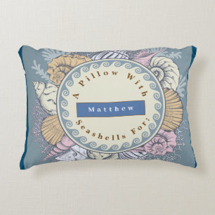 Reversible Personalize Seashells Blue Orange Accent Pillow